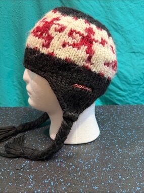 Dakine Black, Cream & Red Earflap Knit Hat
